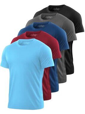 Mens Dry Fit T Shirts Athletic Workout Gym Running Moisture Wicking 5 Pack Tee